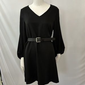 Long Sleeve lantern V- Neck Tunic Dress High Low Mini Black Boho Size S